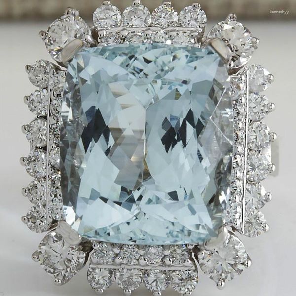 Anéis de cluster moda mulheres luz azul princesa corte zircon para casamento noivado promessa nupcial anel conjunto jóias