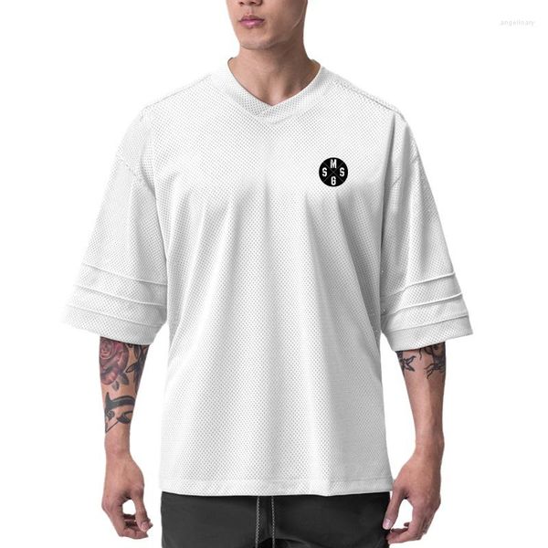 T-shirts masculinas verão solto respirável esportes camiseta apertada manga curta casual impressão tamanho grande metade