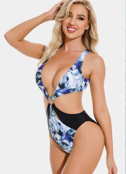 2023 delle donne sexy solido scava fuori un pezzo del costume da bagno femminile costumi da bagno backless costume da bagno stampato abiti da spiaggia estiva bikini set