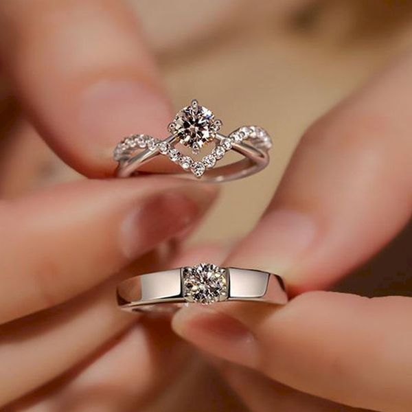 1 par de anéis de casal ajustáveis de platina banhados a cobre em formato de V sobreposição de abertura joias para dedo de casamento acessórios para presente de dia dos namorados