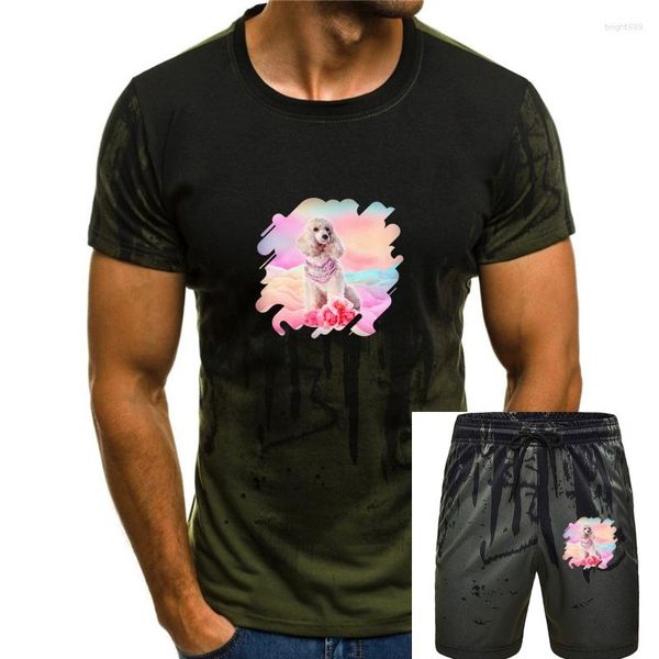 Männer Trainingsanzüge Tops T Shirt Männer Aquarell Digitale Kunst Pudel Mit Blumen Mode Weiß Druck Männliche T-shirt