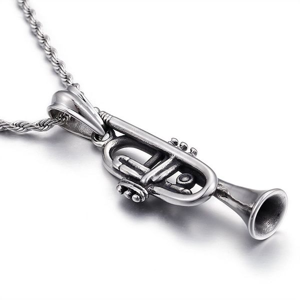 Edelstahl Trompete Kreative Musik Anhänger Herren Halskette Seil Kette Silber Gold Schmuck Für Geschenke