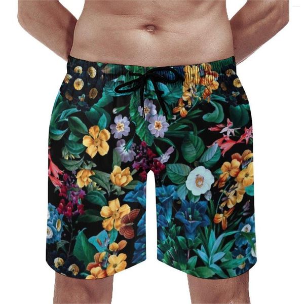Erkek şort tahtası tropikal retro yüzme gövdeleri bahçe çiçek baskısı erkekler hızlı kurutma sörf büyük boy plaj kısa pantolon