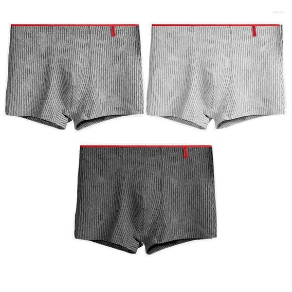 Underpants 1 pçs / lote homens boxers de algodão fio tingido listra alta elástica masculina boxer roupa interior cabeça juventude meia-idade underpant