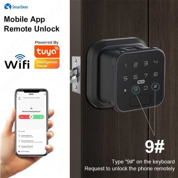 Serrature per porte SmarDeer Smart Lock per Wi-Fi Blocco con impronta digitale Porta in legno Serratura elettronica Accesso senza chiave Impronta digitale/Password/Carta/Chiave/App HKD230903