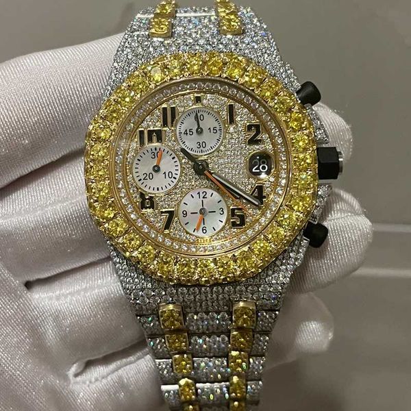 STONES APS Moissanite Watch Mens Version Watches Gold Silver Pass Test Royal VVS Diamonds Eta Movimento Eta Luxuria Iced Iced Out a 2 tono Chronograpsh