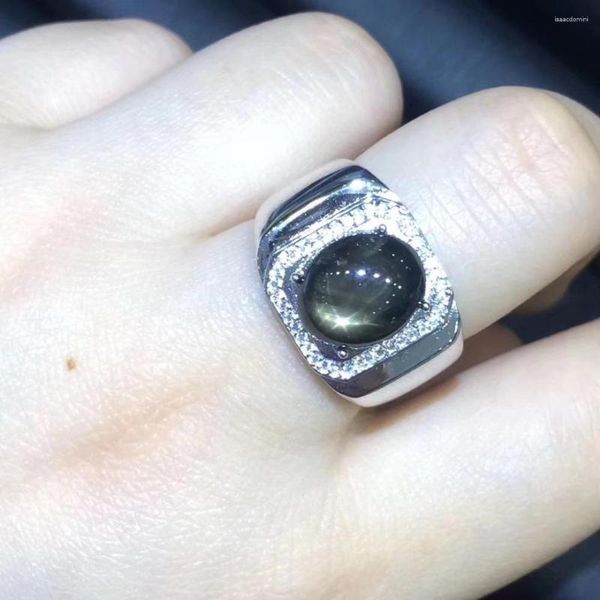 Anelli a grappolo Anello con zaffiro stellato nero naturale S925 Anello con pietra preziosa in argento Moda di lusso quadrato Gioielli da festa per uomo e donna