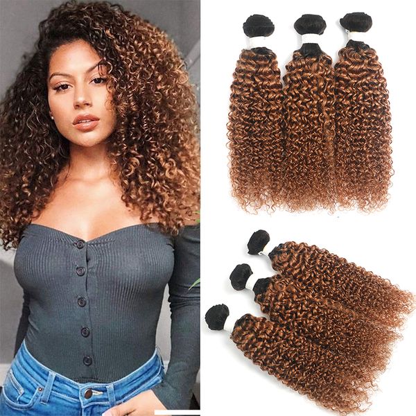 Parrucche del merletto T1B/30 Ombre Marrone Crespo Ricci Fasci di Capelli Umani 1PC Fasci di Tessuto Brasiliano Dei Capelli Umani Capelli Biondi Remy SOKU 230901