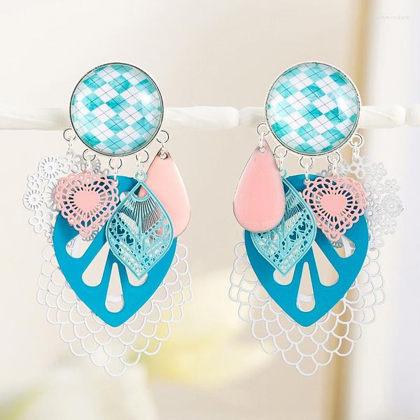Brincos pendurados em forma de folha boêmia com clipe sem piercing elegante manguito orelha azul joias de declaração
