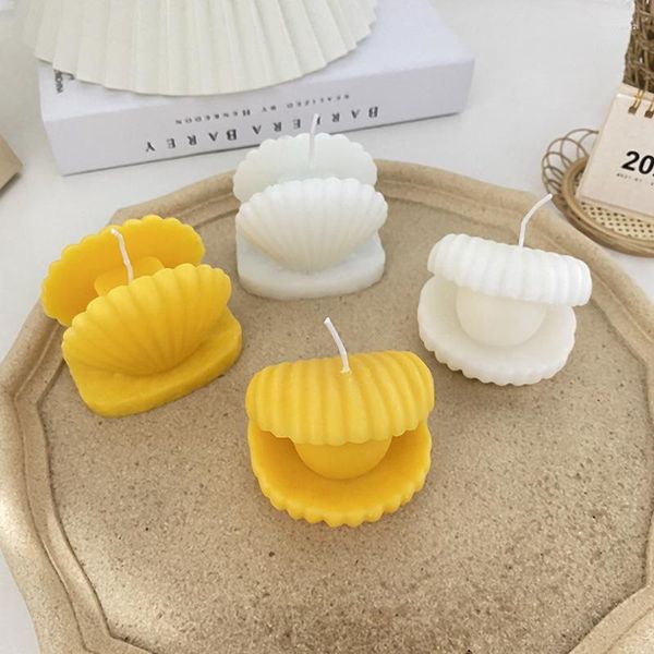 Castiçais branco e amarelo pérola concha velas perfumadas presentes de aniversário casa decoração interior tiro adereços brinquedo das crianças do ano