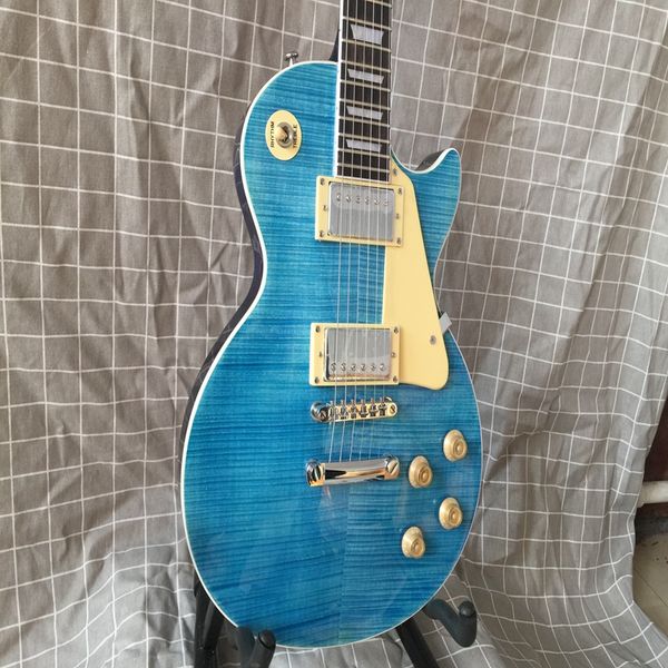 Novo!!! Bule cor padrão lp guitarra elétrica, corpo sólido com topo de chama de bordo, fretboard de jacarandá, captadores hh frete grátis