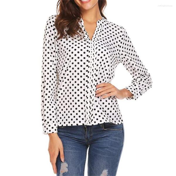 Frauen T Shirts Hohe Qualität Mode Polka Dot Gedruckt V-ausschnitt Lange Ärmeln Locker Sitzende Bluse Pullover Blusas Femeninas Elegantes