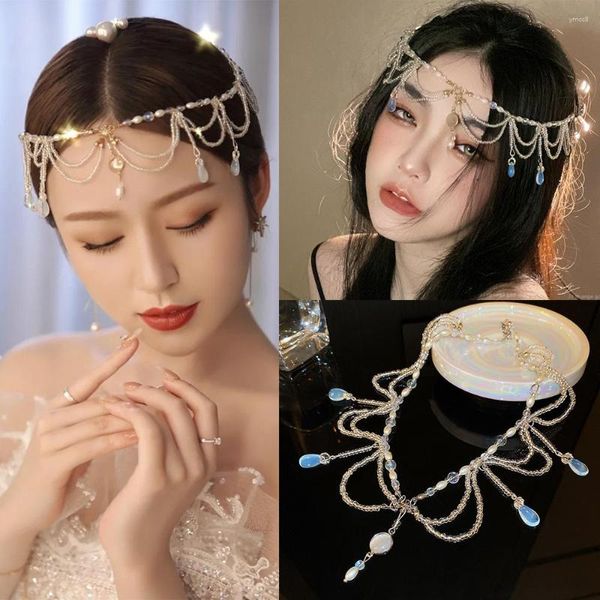 Haarspangen Boho Drapieren Kristall Braut Zubehör Mode Elegant Kopf Ketten Schmuck Hochzeit Frisuren Kopfschmuck Frauen Stirnband