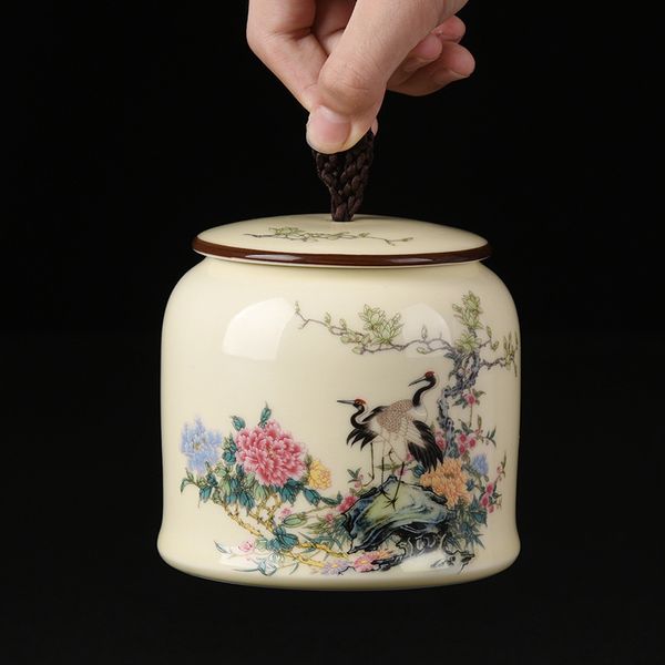 Objetos decorativos estatuetas chinês vintage cerâmica chá caddy multifuncional pote de armazenamento porcelana selada jar conjunto cozinha recipiente latas 230901