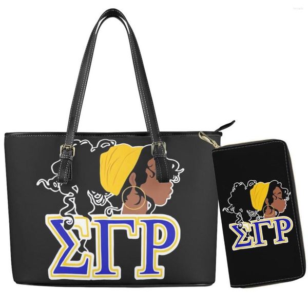 Sacos de noite Sigma Gamma Rho Padrão Mulher Bolsa Grande Capacidade Bolso Interno Mezanino Satchel Carteira Fácil de Transportar Bckpack