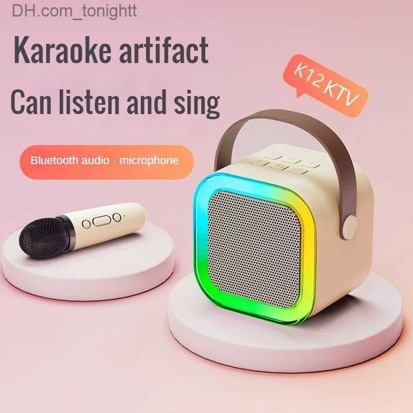 Taşınabilir Hoparlörler K12 Hoparlör Üst düzey Bluetooth Audio Küçük Ev KTV Karaoke Mikrofon Profesyonel Çocuk Şarkı Söyleyen Bluetooth Hoparlör Sütunu Q230904