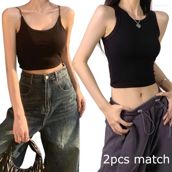 Damen T-Shirts 2023 Sexy Club Rückenfreies Crop Top Strap Weste Sommer Schwarzes Tanktop mit innerer kurzer Slim Fit Tank Oberbekleidung Tops