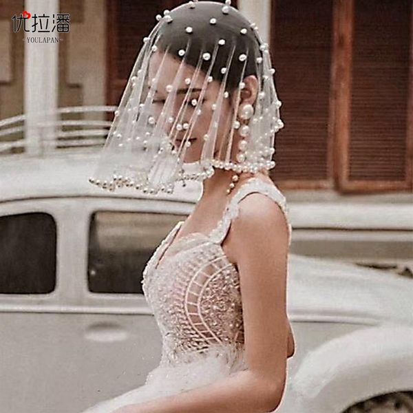 Eleganti perle Tulle Veli da sposa Copri viso Corto Donna Copricapo Fard Veli Accessori per capelli di lusso Gioielli per la festa nuziale 256E