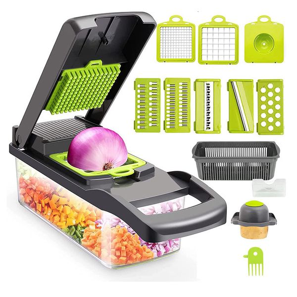 Ferramentas vegetais de frutas Leeseph Manual Chopper Multifuncional Food Kitchen Slicer Cortador Cenoura Dicer Ovo Com Recipiente 230901