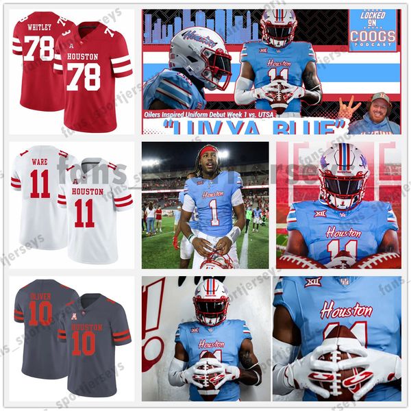 Houston NCAA Cougars Oilers'dan ilham alan kolej futbol forması Jayce Rogers Ta'zhawn Henry Lucas Coley Stacy Sneed Brandon Campbell Kelan Walker Kesean Carter Golden