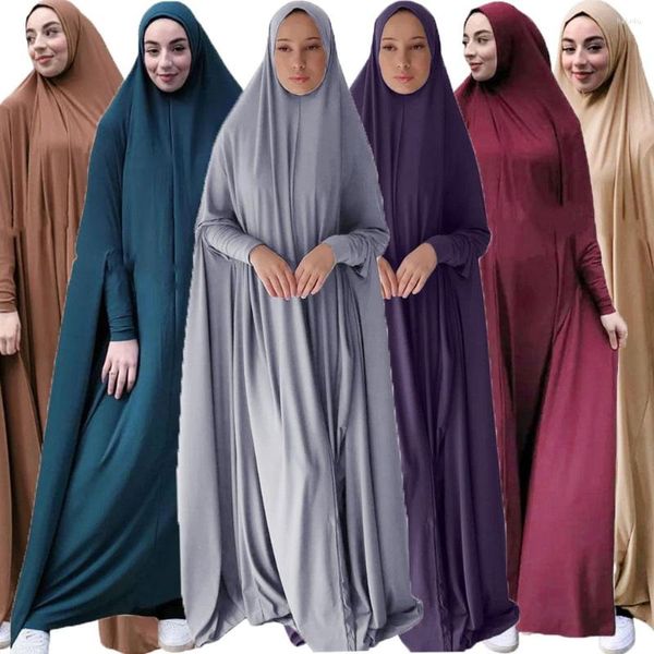 Roupas étnicas Eid Com Capuz Longo Khimar Hijab Véu Cobertura Completa Mulheres Muçulmanas Oração Vestuário Vestido Turquia Árabe Kaftan Dubai Jilbab