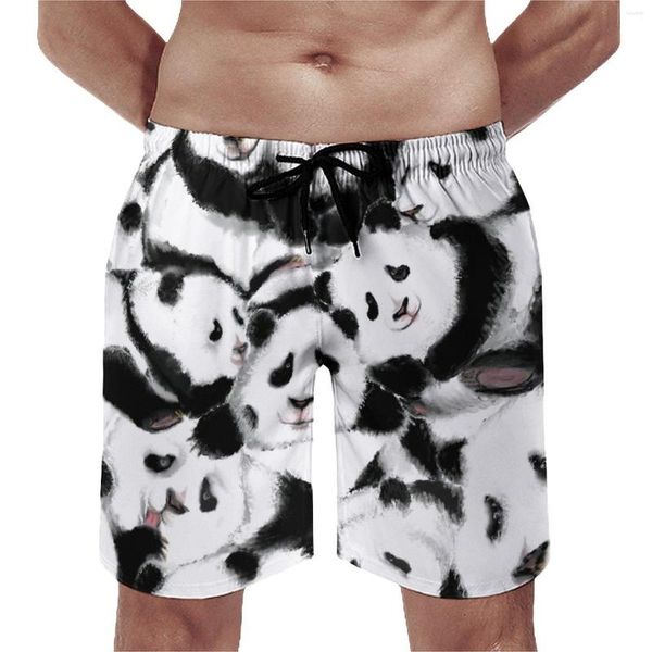 Shorts masculinos verão prancha aquarela panda esportes surf animal impressão personalizado praia casual secagem rápida troncos plus size