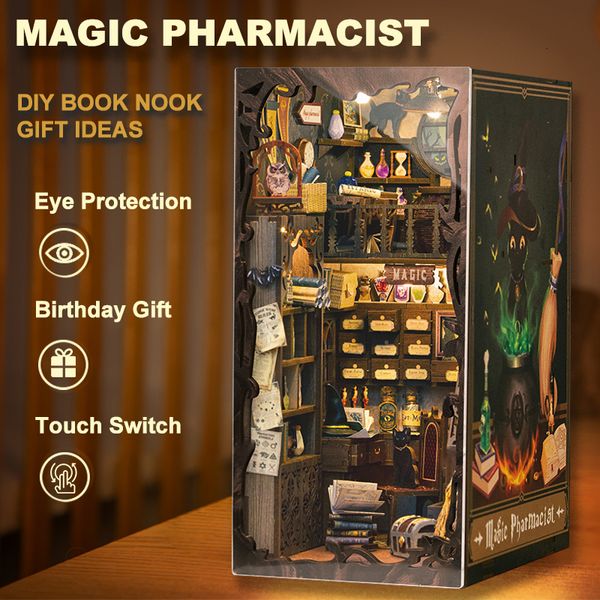 Acessórios para casa de boneca CUTEBEE DIY Book Nook Kit Casa em miniatura com capa de poeira Magia Farmacêutico Ideias de presente Inserção de estante para presente de aniversário 230904