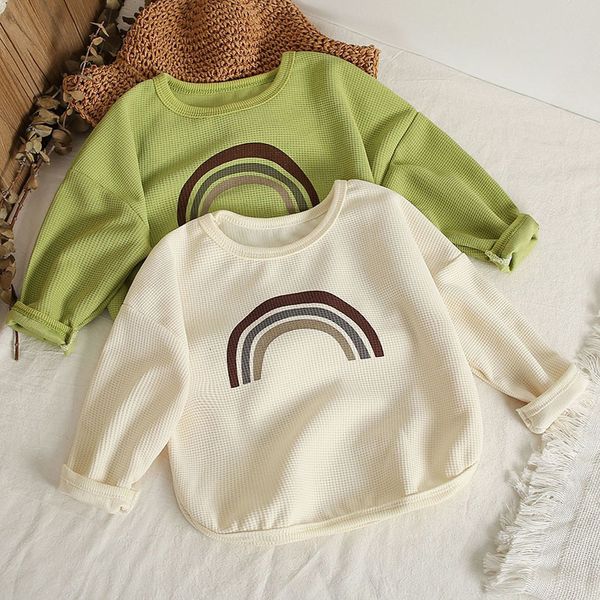 Hoodies moletons outono crianças suéter arco-íris padrão de mangas compridas top roupas crianças bebê menina menino swwatshirt criança infantil casaco com capuz 17y 230901