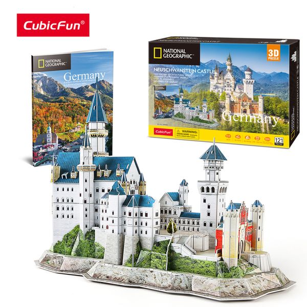 Quebra-cabeças 3D CubicFun 3D Puzzles National Geographic Booklet Alemanha Neuschwanstein Castle Architecture Model Building Kits para adultos crianças 230904