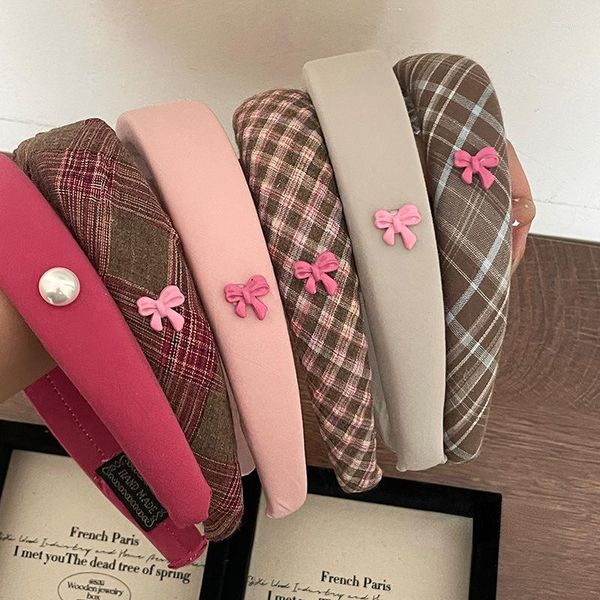 Grampos de cabelo harajuku moda vintage americano xadrez rosa arco doce beleza bandana para mulheres na moda estética brilhante bonito acessórios femininos