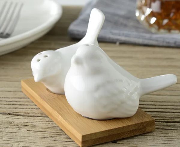 Commercio all'ingrosso: bomboniere e omaggi per gli ospiti: souvenir per feste in ceramica Love Birds, sale e pepe, 200 pezzi = 100 set 12 LL