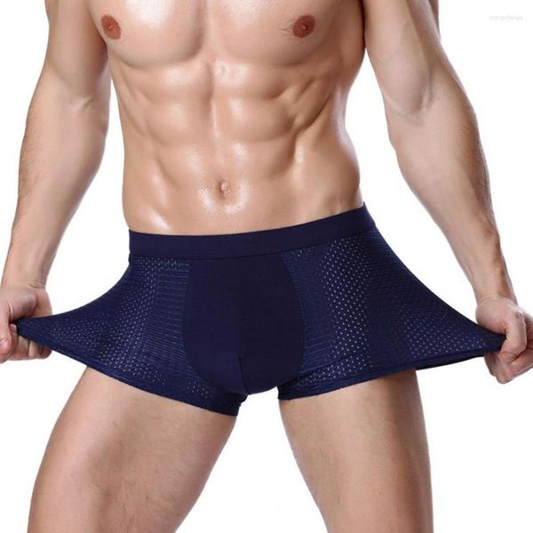 Unterhosen Männer Sommer Dünne Eis Seide Shorts Höschen Atmungsaktive Hohl Mesh U-konvexen Mid-rise Einfarbig Briefs