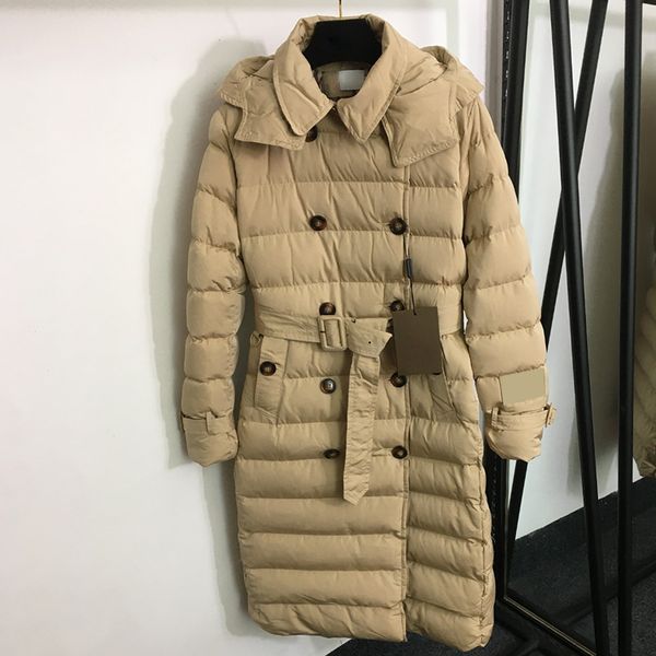 Inverno engrossar jaquetas das mulheres casacos longos 2 cores plus size outerwear clássico cinto designer jaqueta