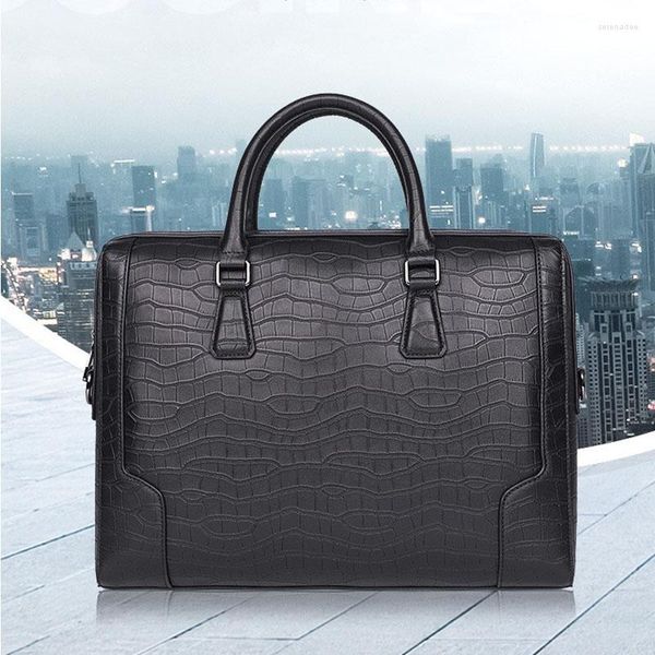 Портфели Luufan, мужской портфель для ноутбука, черные деловые сумки из натуральной кожи, повседневная рабочая сумка-тоут, мужская сумка для документов