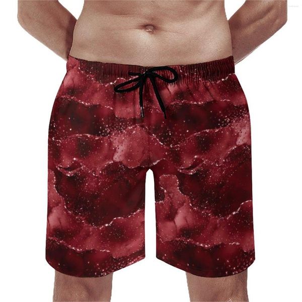 Shorts masculinos placa de impressão de mármore vermelho ouro líquido bonito havaí calças curtas machos design esportes secagem rápida praia troncos presente