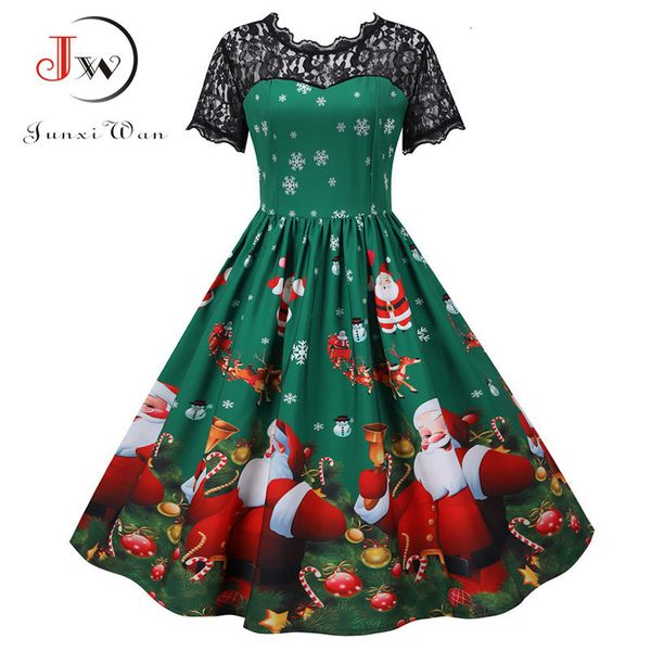 Tema traje laço vestido de natal mulheres manga curta impressão cintura alta elegante vintage inverno festa de natal sundress 3xl robe 230904