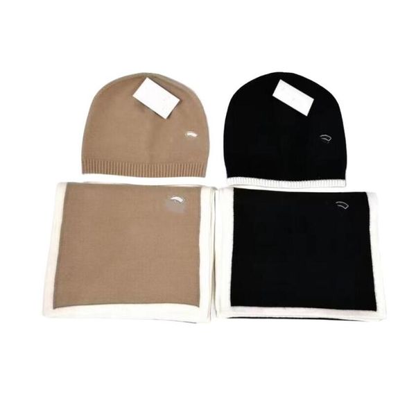 Conjunto de cachecol de gorro para homens mulheres lã malha inverno macio quente longo cachecóis chapéus de alta qualidade com saco de pó