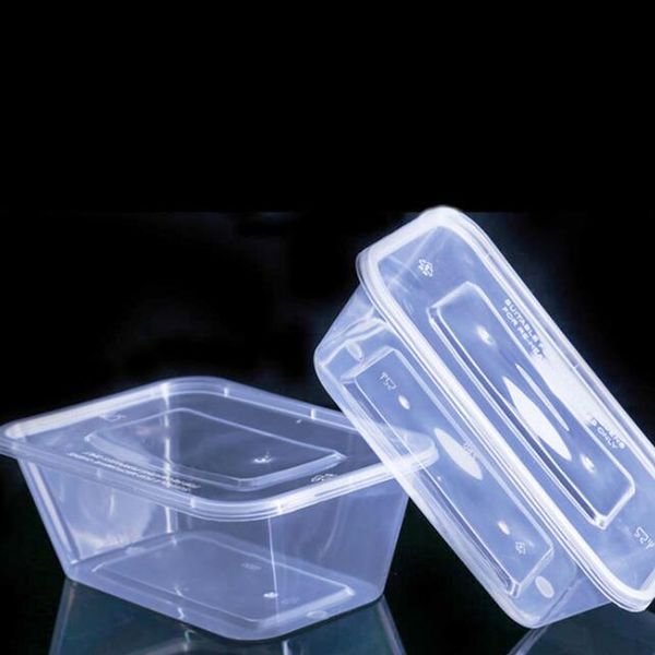 Recipientes descartáveis para retirar recipientes 50pcs Caixa de almoço quadrado grosso Transparente Fruit Carry Boxs Takeaway Plastic Fast Food Salada Crisper com tampa 230901