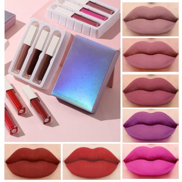 Lip Gloss Beleza Cosméticos Logotipo Personalizado 3 em 1 À Prova D 'Água Matte Kit Atacado Marca Própria Maquiagem Lipgloss Batons Set Caixa de Presente