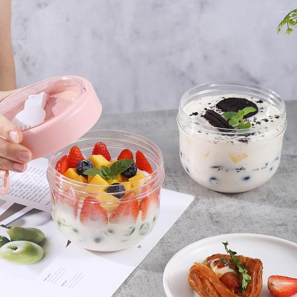 Bottiglie di stoccaggio 600ml Tazza di farina d'avena portatile Cereali Noci Yogurt Insalata Bicchiere da colazione con coperchio e cucchiaio Bento Riscaldamento a microonde Tazze da zuppa