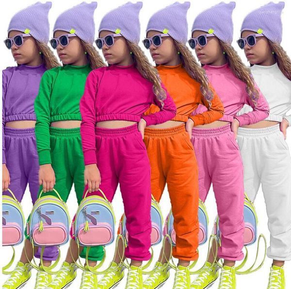 Kleidung Sets Einzelhandel 2023 Baby Mädchen Herbst Mode Solide Top Hosen Prinzessin Süße Casual Anzüge 2-7T