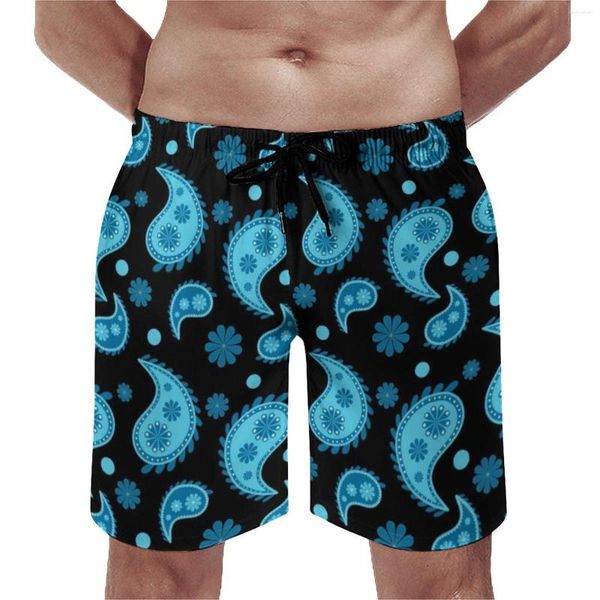 Erkek şort mavi paisley tahtası yaz vintage çiçek baskısı spor sörf plajı kısa pantolon hızlı kuru rahat tasarım artı boyutu yüzmek