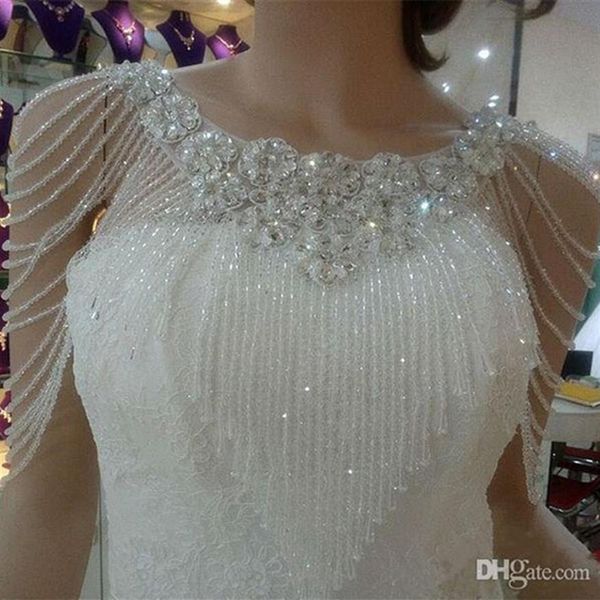 2020 cristal strass jóias nupcial envolve laço branco casamento xale jaqueta luxuoso bolero vestido de casamento com beading276v