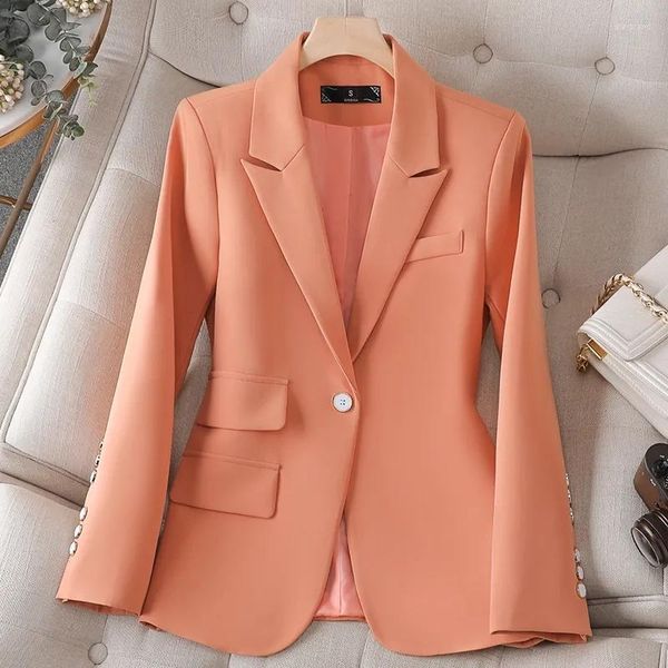 Kadın Suits 2023 Bayanlar Resmi Blazer Kadınlar Uzun Kollu Tek Düğme İnce İş İş Giyim Ceket Ceket Kadın Dış Giyim Turuncu