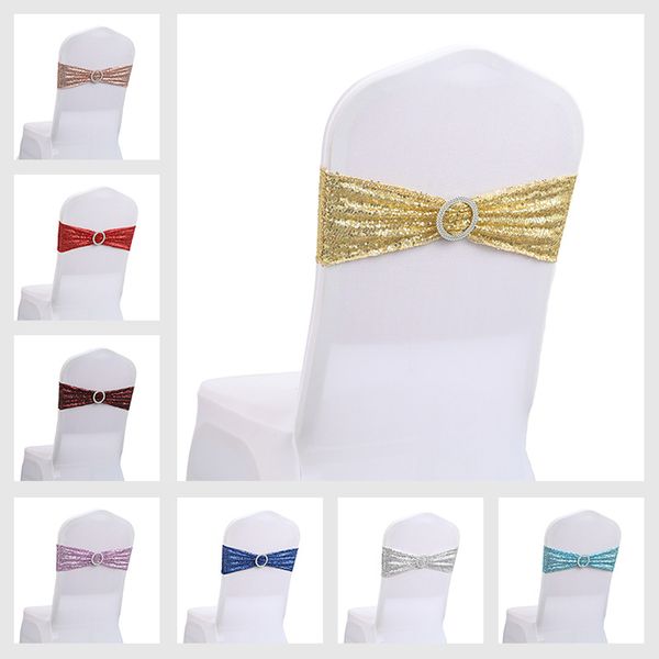 Stretch Paillettenstuhl Sash Bows Stuhl Bands mit Schnallen Hochzeitsfeier Hotel Bankettempfang Stuhl Cover Hochzeitdekoration