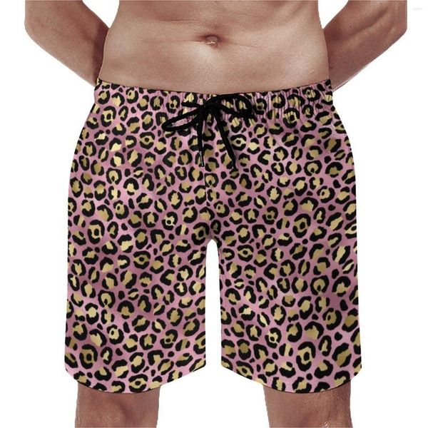 Pantaloncini da uomo Estate Palestra Rosa e oro Leopard Sport Fitness Stampa animalier Grafica Pantaloni corti da spiaggia Costume da bagno vintage ad asciugatura rapida