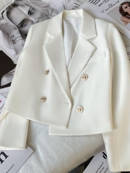 Kadınlar Suits Kadın Blazer Coats Style Ofis Kırpılmış Çift Göğüslü Beyaz Blazers Moda Kore Bahar Uzun Kollu Takım Ceket