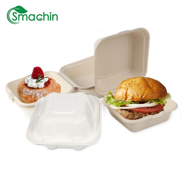 Recipientes descartáveis para retirar 2050 Pcs Lancheira EcoFriendly Food Container Compostável Bento Boxes Assando Sobremesa Frutas Hambur Bakery Lunchbox 230901