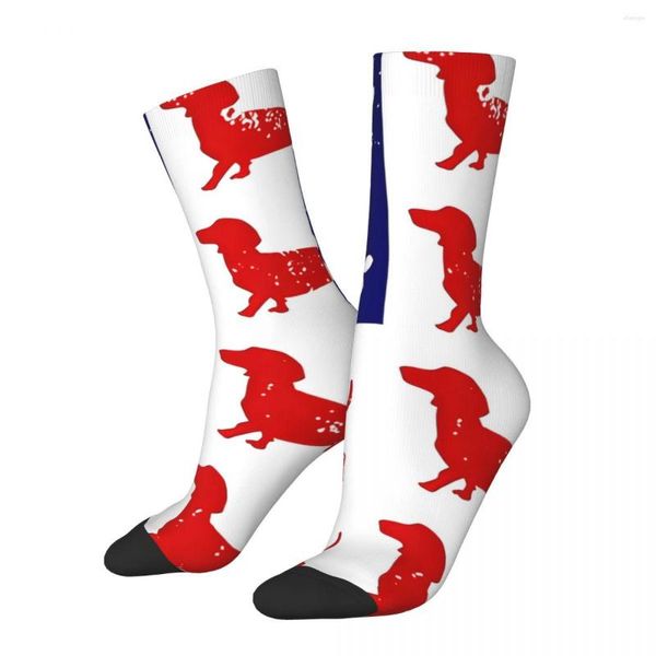 Herrensocken, lustige verrückte Socken für Männer, süße Amerika-Flagge, 4. Juli, Hip Hop, Harajuku, Dackel, Haustier, Hund, Muster, bedruckt, Jungen-Crew-Geschenk