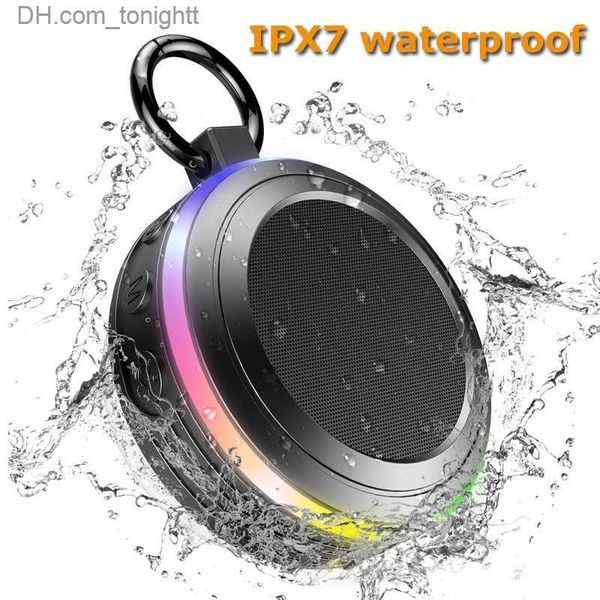 Alto-falantes portáteis Mini alto-falante Bluetooth Banheiro IPX7 à prova d'água Leitor de áudio sem fio Alto-falantes de chuveiro RGB Luz com rádio FM para celular Q230904
